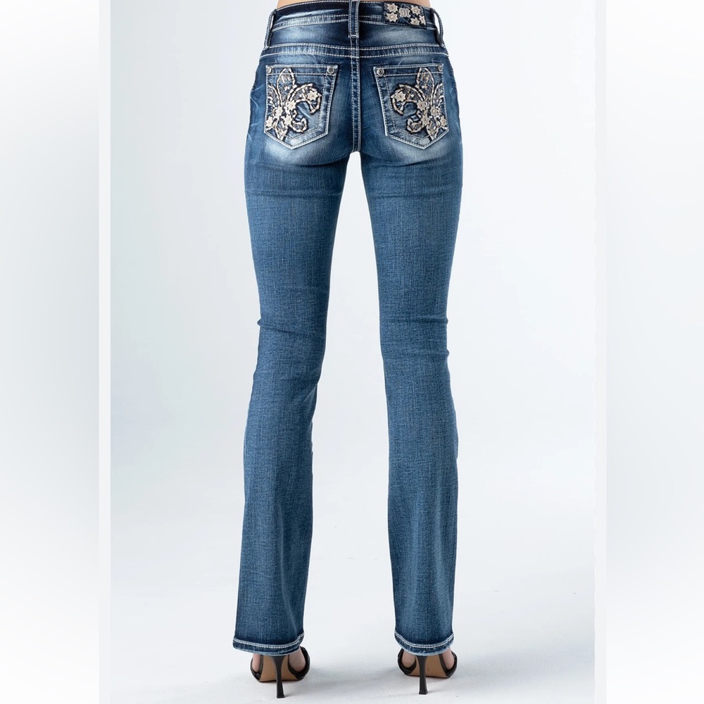 Miss Me Women's Skinny Jeans - Blue with Silver Embellishments